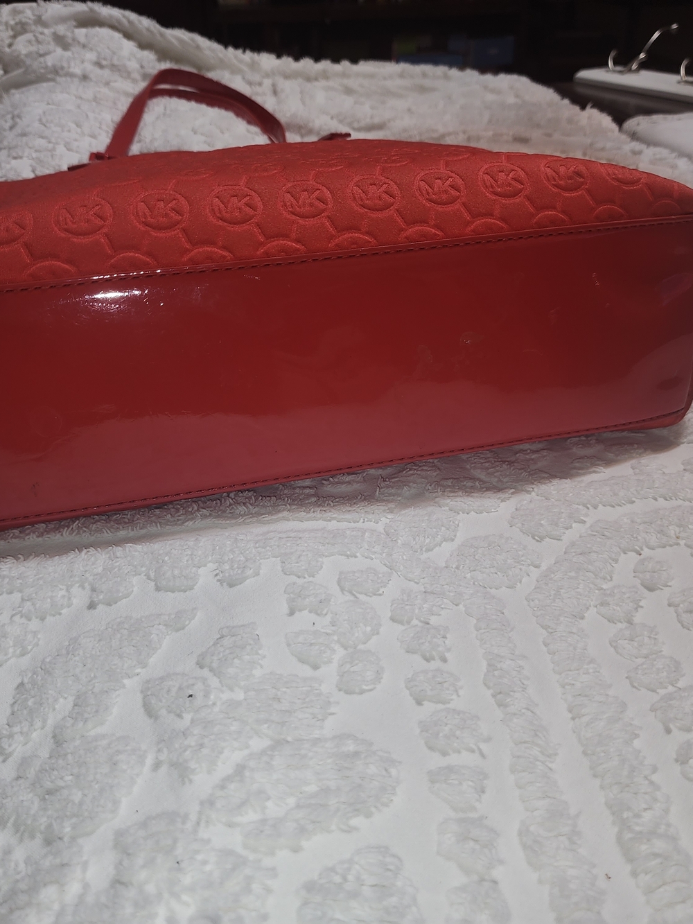 Michael Kors Orange Neoprene Embossed Tote Bag Jet Set Signature - Picture 8 of 8